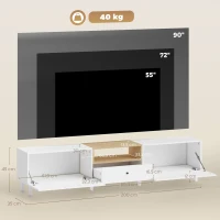 HOMCOM 200 cm TV-Kommode für Fernseher bis zu 90 Zoll, 2 Klappenfächer, offenes Fach, Schublade, 8 Beine, Spanplatte, Weiß(m-3)