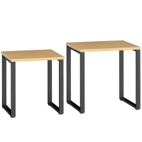 HOMCOM Couchtisch 2er Set Wohnzimmertisch mit Metallrahmen für Wohnzimmer Natur