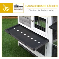 PawHut Hasenstall Kaninchenstall mit Freilaufgehege Rampe Kleintierstall aus Holz mit 2 Etagen Bodenwanne 157,4x53x93,5cm Grau(m-6)