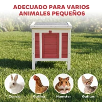 PawHut Conejera de Madera Exterior Jaula Caseta para Roedores Mascotas Pequeñas con Techo Asfáltico Se Puede Abrir y Rampa Antideslizante 42x51x43 cm Rojo(m-6)