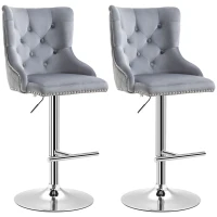 HOMCOM Barhocker, Sitzhocker, 2er-Set, höhenverstellbar, drehbarer Sitz, Fußstütze, Stahl, grau, 49 x 60 x 102-123cm(m-12)
