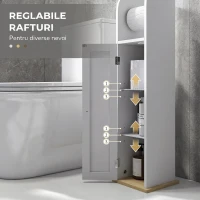 kleankin Dulap Baie Slim cu Suport Hârtie Igienică pentru Spălătorie, Modern, Rafturi Reglabile, MDF, Alb(m-5)