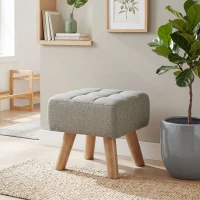 HOMCOM Linen-Look Square Padded Footstool - Light Brown(m-8)