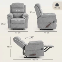 HOMCOM Massagesessel manuell verstellbar 135° beheizbar, verstellbare Kopfstütze, Chenille, Hellgrau(m-3)