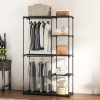 HOMCOM Stoffschrank Kleiderschrank mit Kleiderstange, Ablagen, für Schlafzimmer, Ankleidezimmer, 111 x 43 x 185 cm, Schwarz(m-10)