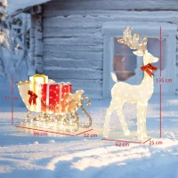 Outsunny Beleuchtetes Weihnachtsrentier mit Schlitten, warmweiße LEDs, Stahlrahmen, wasserfest, Goldfarben(m-3)