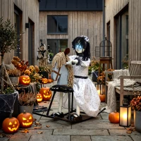 HOMCOM Animiertes Halloween-Mädchen auf Schaukelpferd mit gruseligen Reimen, leuchtenden Augen und Sound-/Touch-Aktivierung(m-10)