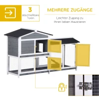 PawHut Hasenstall Kaninchenstall mit Freilaufgehege Rampe Kleintierstall aus Holz mit 2 Etagen Bodenwanne 157,4x53x93,5cm Grau(m-4)
