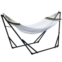 Outsunny Hängemattengestell inkl. Hängematte Gestell für Hängematte, 263 cm x 89 cm x 100 cm, Schwarz + Weiß(m-1)