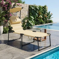 Outsunny Tumbona de Jardín con Toldo Ajustable Respaldo Regulable en 4 Niveles Reposacabezas para Terraza 70x200x45 cm Crema(m-2)