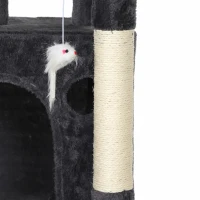 PawHut Arbre à Chat 4 Niveaux 132 cm, Niche, Lit, Plateforme, Poteaux à Griffer en Sisal, Jouets Suspendus, Gris Foncé(m-15)