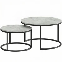 HOMCOM Modernes Kaffeetisch 2er-Set, Stapelbare Beistelltische mit Metallgestell für Wohnzimmer, Schlafzimmer, Büro, Grau(m-1)