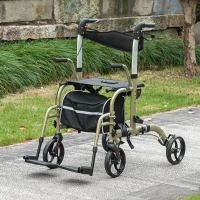 HOMCOM Rollator Walker Wheelchair, with Brakes and Bag - Yellow/Green(m-10)