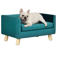 PawHut Hundesofa Hundebett Hundecouch aus Samt mit Rückenlehne, Holzbeine, Kissen, bis zu 8 kg 64 x 45 x 36 cm Blau(m-12)