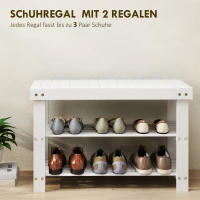 HOMCOM Schuhbank Bambus mit 2 Ablagen, Sitzbank mit Stauraum, für Flur, 70x28x45 cm, Weiß(m-4)