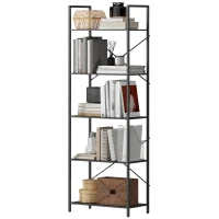 HOMCOM Bücherregal, Standregal mit 5 Ebenen, Industrielles Büroregal mit Metallrahmen, offenes Aufbewahrungsregal für Wohnzimmer, Büro, Arbeitszimmer, 60x30x170,5 cm, Schwarz(m-11)