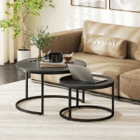 HOMCOM Modernes Kaffeetisch 2er-Set, Stapelbare Beistelltische mit Metallgestell für Wohnzimmer, Schlafzimmer, Büro, Schwarz(m-2)
