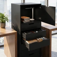 HOMCOM Mueble Archivador para Impresora con 5 Cajones y Ruedas 48x40x100 cm Negro(m-7)