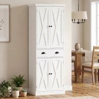 HOMCOM Armário Alto de Cozinha Armário de Cozinha com 4 Portas Gaveta e Prateleiras Ajustáveis Estilo Rústico 62x38x173 cm Branco(m-10)
