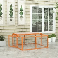 PawHut Cușcă pliabilă de exterior pentru 2-3 rozătoare, cu multiple intrări, din lemn și oțel, 110x105x50 cm, portocaliu(m-7)