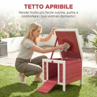 PawHut Conigliera in Legno con Tetto Apribile in Asfalto, Rampa Antiscivolo, 51x42x43 cm, Rosso(m-4)
