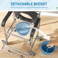 HOMCOM Transport Beside Shower Chair, 3-in-1 Commode Chair with Wheels and Padded Seat, Black(m-5)