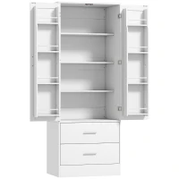 HOMCOM 159 cm Küchenschrank, verstellbare Regale, 2 Schublade, für Küche, Esszimmer, Spanplatte, MDF, Weiß(m-1)
