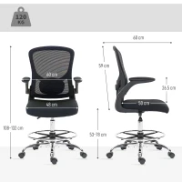 HOMCOM Zeichenstuhl mit Lendenstütze, höhenverstellbar, drehbar, für Homeoffice, Studio, Kunstprojekte, Schwarz(m-3)