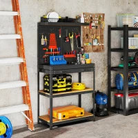 HOMCOM Werkbank 80 x 40,5 x 155 cm Werkzeugbank mit Lochwand, Haken,  Schublade, 2 Ablagen für Werkstatt Schwarz(m-10)