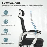 HOMCOM Scaun de Birou Rabatabil 135°, cu Suport pentru Picioare, Suport Lombar, Tetieră, Înălțime Reglabilă, din Plasă, Negru(m-4)