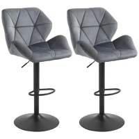 HOMCOM Barhocker 2er Set, Gepolstert Barstuhl mit Metallgestell, Lehne, Samtoptik, Höhenverstellbar 360° Drehbar(m-1)