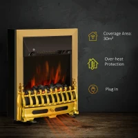 HOMCOM Elektrokamin mit Heizung, elektrischer Kamin mit LED Flammeneffekt, 1000/2000W Dekokamin, elektrisch Kaminfeuer Kaminofen, Gold(m-5)