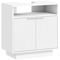 HOMCOM Mueble bajo Lavabo con 2 Puertas Acanaladas y Compartimento Abierto para Lavabo sin Pedestal 60x33x63 cm Blanco(m-1)