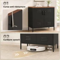 HOMCOM Bufet Metalic cu 2 Uși și Raft Reglabil, pentru Living sau Birou, Negru(m-7)