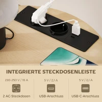 HOMCOM Beistelltisch 3-stufiger Couchtisch mit Ladestation, Stoff-Aufbewahrungstasche, Ablage, 50x50x55,1 cm Naturholz(m-4)