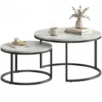 HOMCOM Modernes Kaffeetisch 2er-Set, Stapelbare Beistelltische mit Metallgestell für Wohnzimmer, Schlafzimmer, Büro, Grau(m-12)