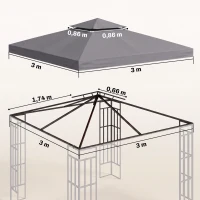 Outsunny Ersatzdach für Pavillon 3 x 3 m wasserdicht Pavillondach mit Doppeldach Ablauflöcher, Ersatzbezug Ersatzteile für Gartenpavillon Gartenzelt Dunkelgrau(m-3)
