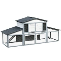PawHut Conigliera da Esterno in Legno e Metallo, Gabbia per 2-3 Conigli o Roditori, Grigia e Bianca 225x70x100cm(m-1)