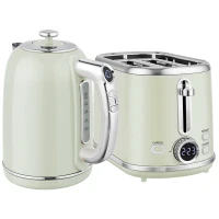 HOMCOM Wasserkocher- und Toaster-Set, LED-Anzeige, 1,7 Liter, 2200W, Retro-Design, Memory-Funktion, Grau(m-1)