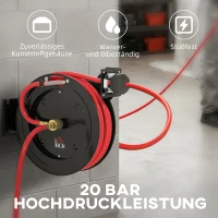 HOMCOM Wandmontierte Gartenschlauchrolle, automatisches Zurückziehen, 20 bar Wasserdruck, 15+1 m Wasserschlauch, Metall(m-6)