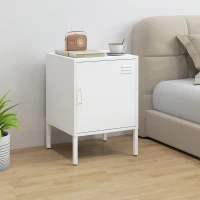HOMCOM Nachttisch aus Stahl, Beistelltisch für verschiedene Zwecke, verstellbares Regal, für Schlafzimmer, Wohnzimmer, Weiß(m-10)