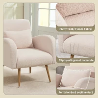 HOMCOM Fotoliu Modern pentru Living din Material Teddy cu Pernă Lombară Detasabilă, 77x77x83 cm, Bej(m-4)