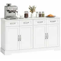 HOMCOM Küchen-Sideboard mit Schubladen, Türen, höhenverstellbaren Regalen, Shaker-Design, Anti-Kipp-Vorrichtung, 140x38x80cm, Weiß(m-8)