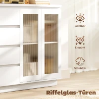 HOMCOM Buffetschrank, Sideboard mit 4 Schubladen, 2 Glastüren, modernes Design, MDF, Weiß(m-5)