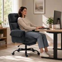HOMCOM Fauteuil de bureau dossier réglable, siège rembourré roulant, fauteuil rembourré, réglable en hauteur, acier, Gris foncé(m-6)