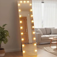 HOMCOM Ganzkörperspiegel 150x40 cm RGB-LED Standspiegel mit 21 Glühbirnen 7 Lichtfarbe Touch-Schalter Memory-Funktion(m-10)