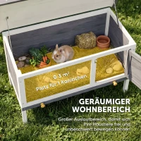PawHut Hasenstall erhöhter Kaninchenstall aus Holz mit aufklappbar Bitumendach herausziehbarer Schublade 90x45x65 cm Grau(m-4)