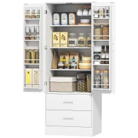 HOMCOM 159 cm Küchenschrank, verstellbare Regale, 2 Schublade, für Küche, Esszimmer, Spanplatte, MDF, Weiß(m-11)