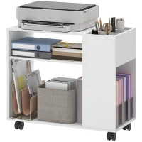 HOMCOM Druckerständer Druckertisch mit Unterteiltem Fach, Ablageflächen für Büro 70 x 34 x 60 cm Weiß(m-11)