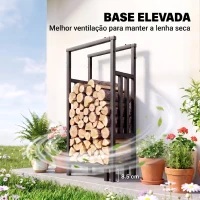 Outsunny Lenheiro Exterior em Aço Resistente para Lenha com Largura e Altura Ajustáveis, Carga 100 kg, 45,5-75,5x25x98-170 cm, Preto(m-6)